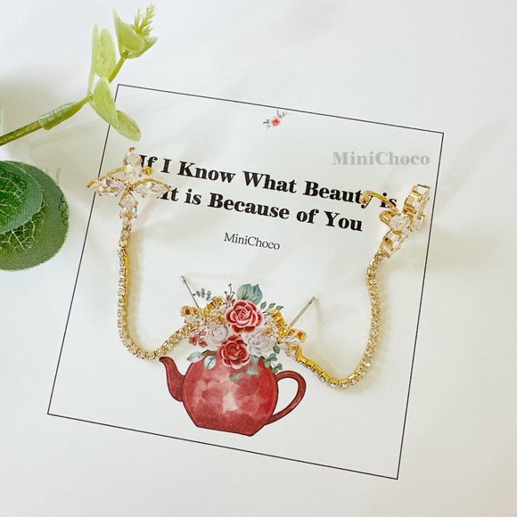 Cubic Zirconia Flower Cuff Earrings - Picture 3 of 9